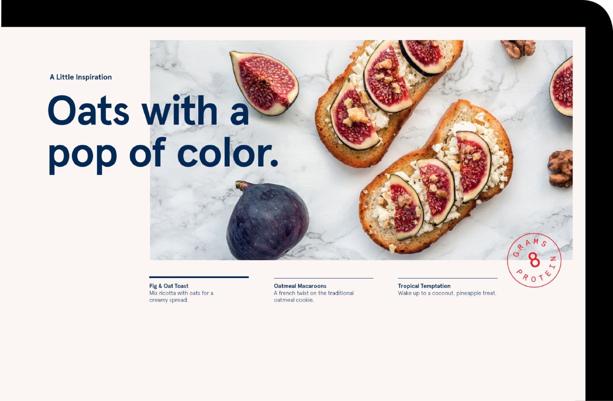 Quaker website mockup, recipe content